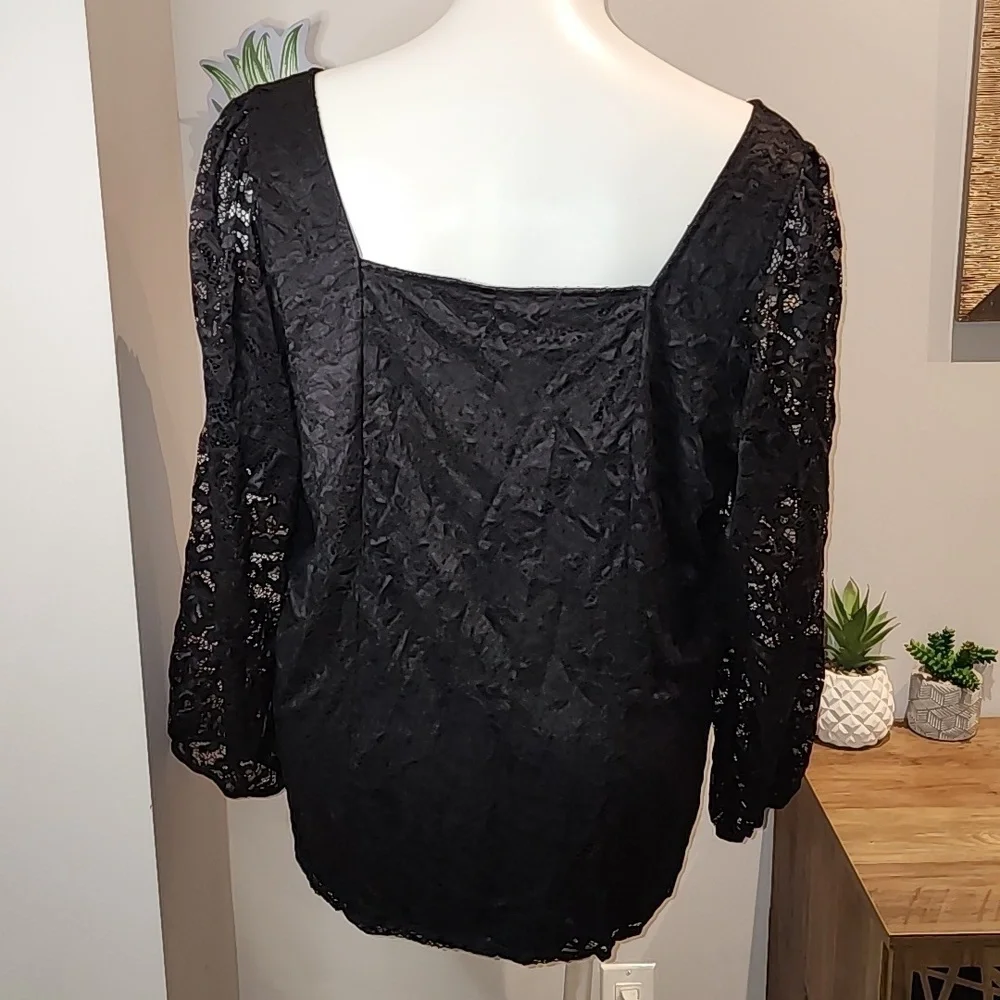 Torrid - Lace Square Neck Long Sleeve Top in Deep Black​​​​​​​​ - Picture 5 of 13
